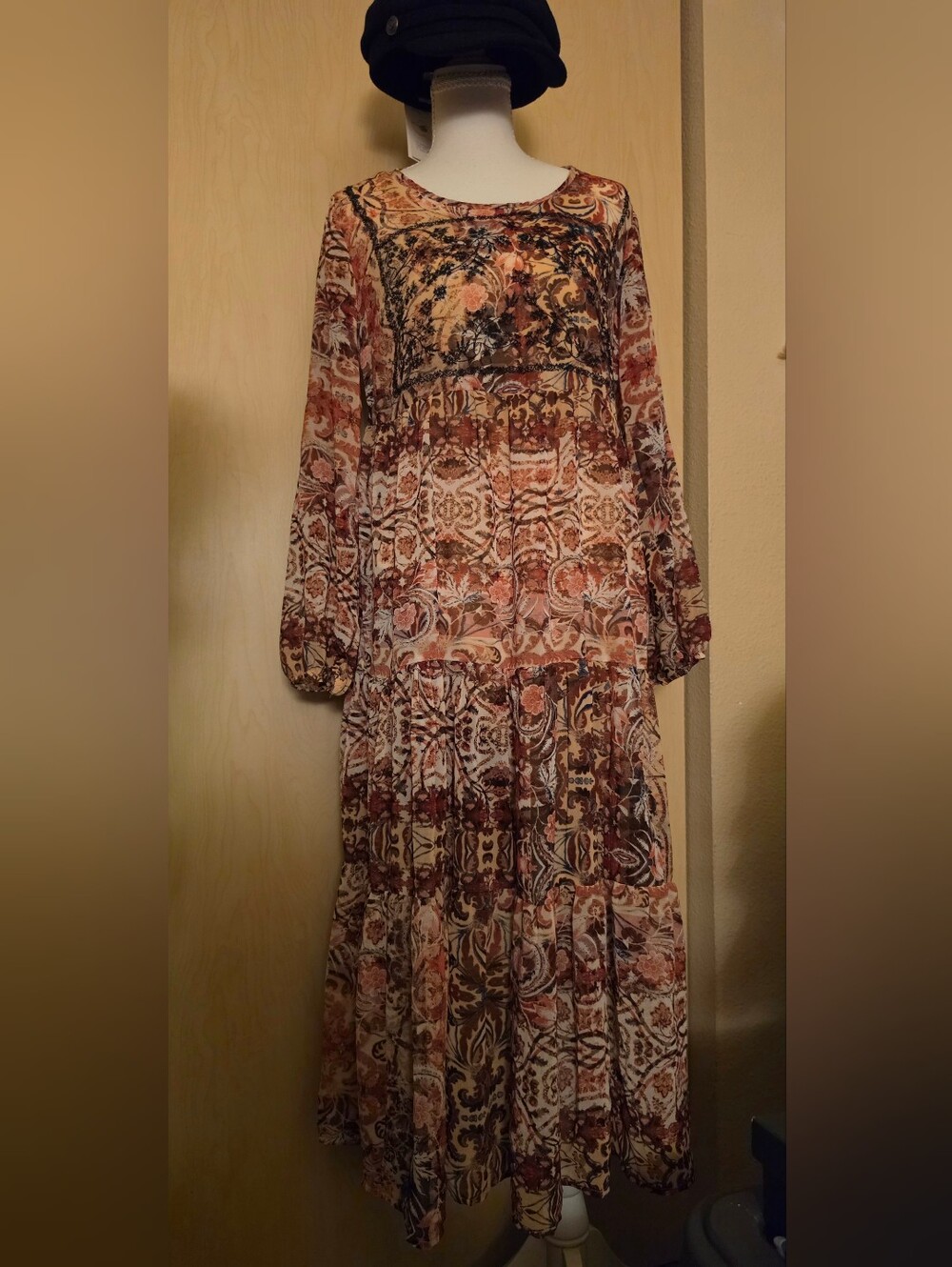 Knox Rose Boho Patchwork Floral Tiered Maxi Dress Size M